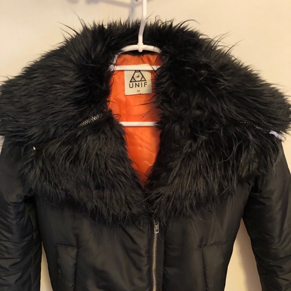 UNIF Amelia black faux fur bomber jacket Xsmall - Picture 4 of 5